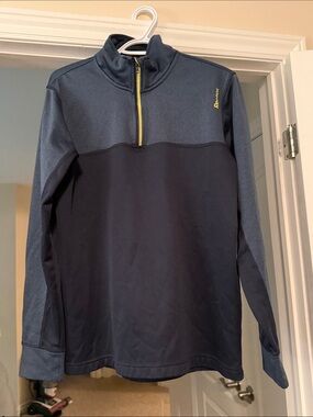 5/$25 Reebok Men’s Navy and Dark Blue Half-Zip Sweater with Yellow Zip